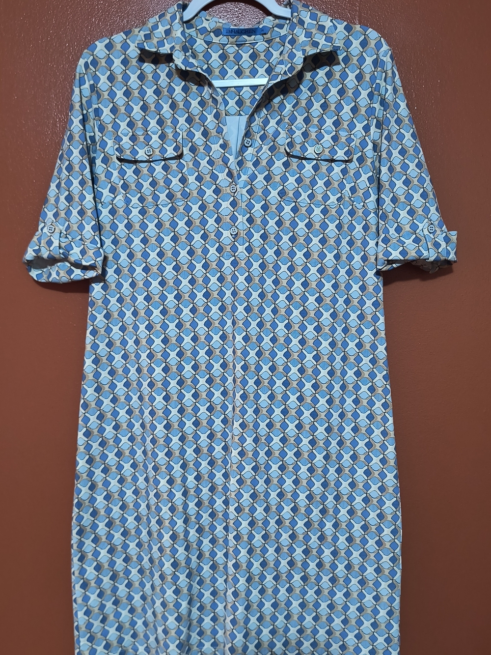 J. McLaughlin Light Blue Geometric Midi Shirt Dress